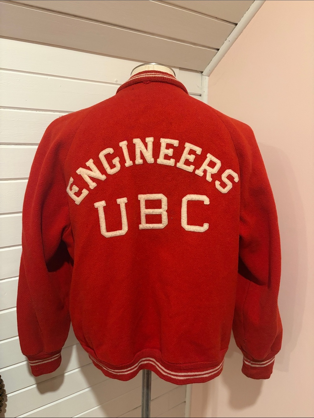 Vintage UBC Engineers Red Wool Varsity Jacket, Men’s Medium